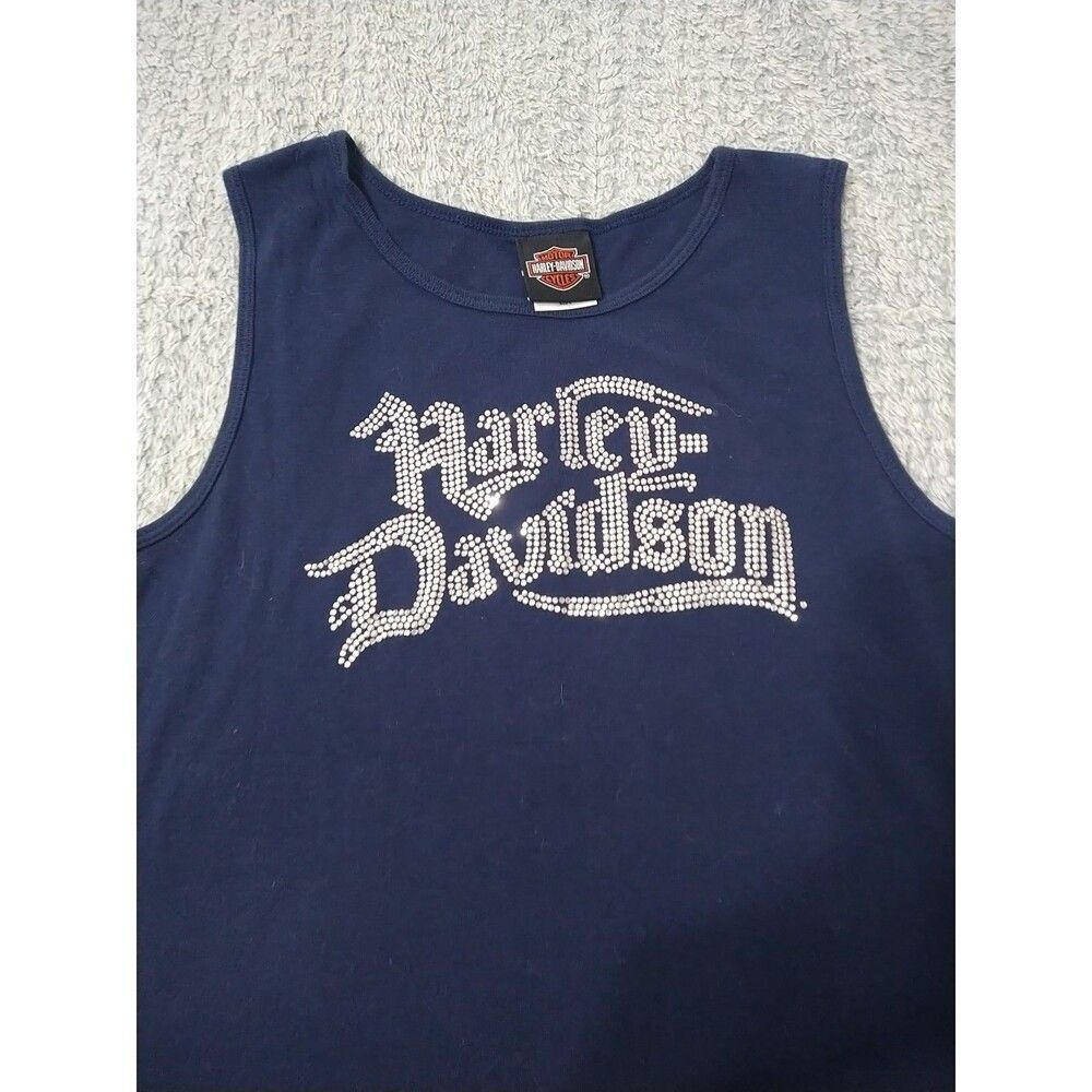 Harley-Davidson Rhinestone tank top Large Blue Y2K Vintage Feminine Motorcycle